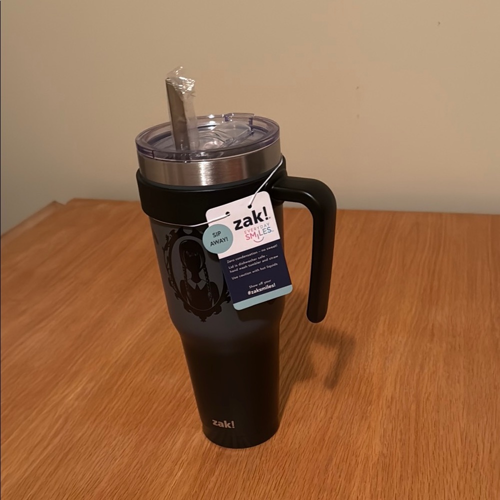 Zak! Black and Silver Tumbler with Handle 40oz